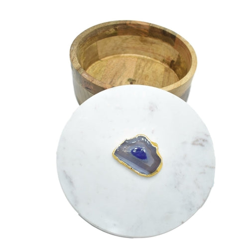 Round Wooden Box with Marble Lid - ring box