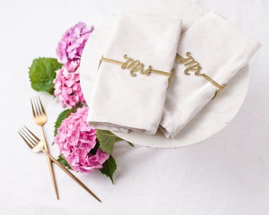 Mr. & Mrs. Napkin Wrap Set- Matte Gold